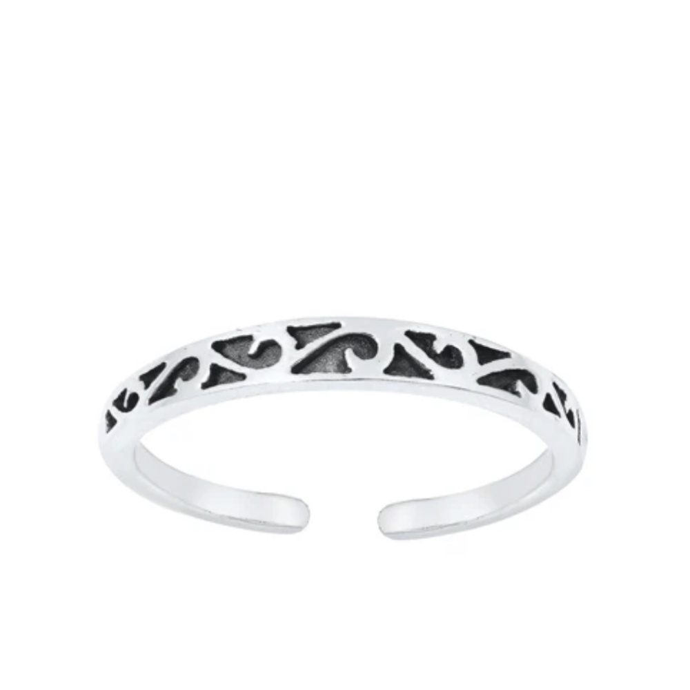 Sterling Silver Toe Ring – Oxidized Pattern Band | Minimal Adjustable Style